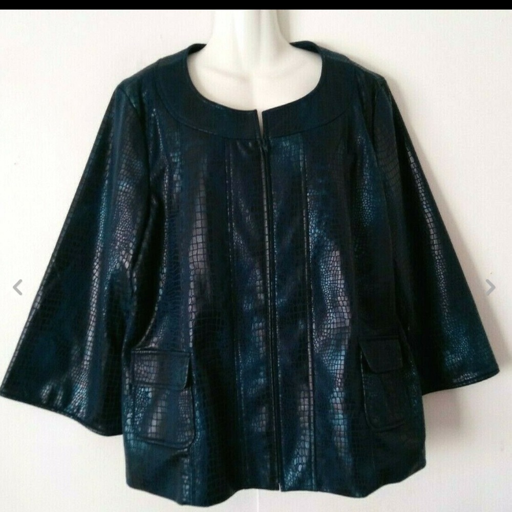 Susan Graver Teal Faux Croc Blazer